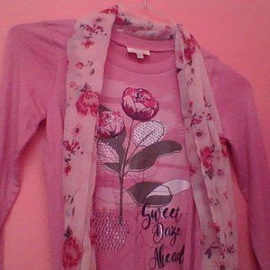 Pink rose sweet daze ahead long sleeve/ w scarf.